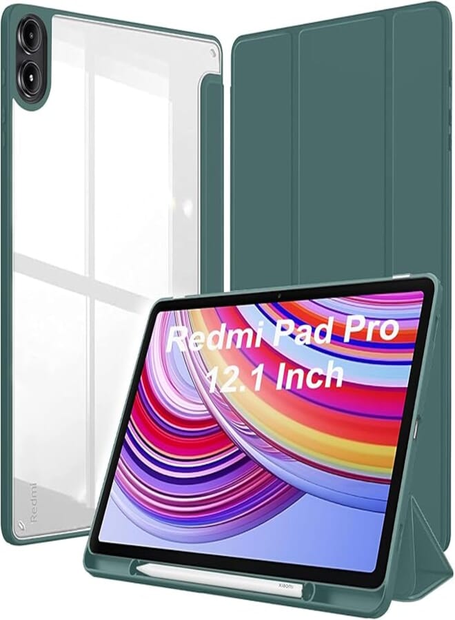 ProElite Case Cover for Redmi Pad Pro 12.1 inch Cover, Transparent Flip Case for Redmi Pad Pro 12.1 inch [Supports Auto Sleep Wake Function], Dark Green